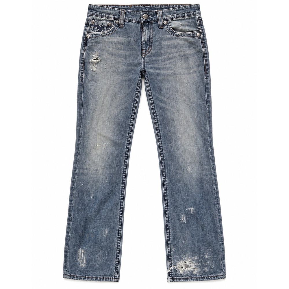 Rock Revival Men's Jeans 36 Gray Distressed Fleur de Lis Straight Leg Denim